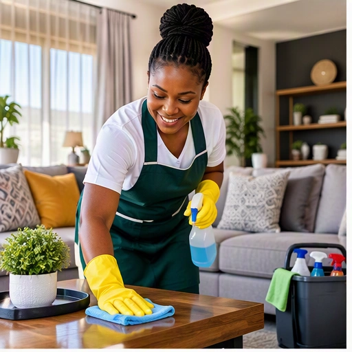 Woman cleaner bringing a fresh, welcoming feel to a living room